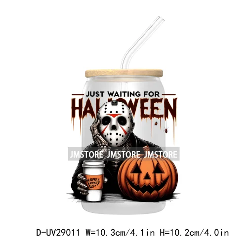 Just Waiting For Halloween UV DTF Transfer Stickers Decals For Libbey Cold Cups Mugs Tumbler Waterproof Craft Horror Killers Bow