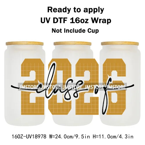 Senior 2026 Graduation Girly UV DTF Cup Wrap Ready To Apply Transfer Stickers Waterproof 16OZ Tumbler Wraps For Libbey Glass Can
