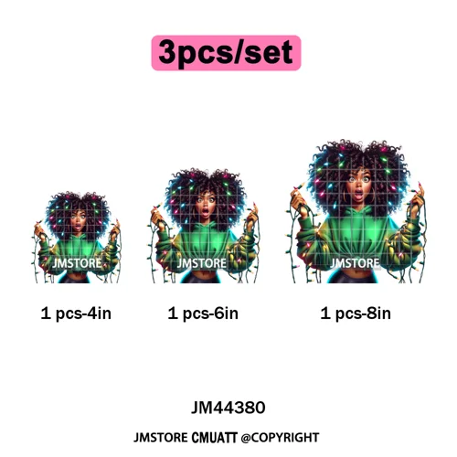 Sassy Afro Women Quirky Girls Santa Christmas Attitude Iron on Washable DTF Heat Transfers Stickers Ready to Press for Textiles