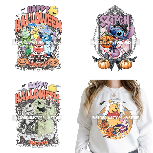 Happy Halloween Cartoon Movie Character Pumpkin Spooky Vibes Iron on DTF Washable Transfers Stickers Ready to Press for Clothing