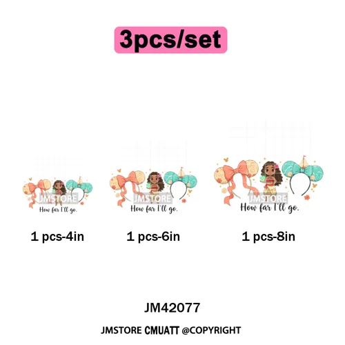 Cute Girls Coquette Magic Kingdom Mouse Ears Cartoon Quotes Iron on DTF Washable Transfers Stickers Ready to Press for T-shirts