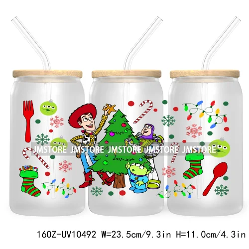 Merry Christmas Mouse UV DTF Sticker For 16OZ Libbey Glass Cup Can Wrap Transfer Stickers Custom Labels Xmas Cartoon Characters