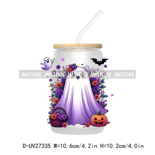 Spooky Ghost Halloween Autumn Pumpkin Season UV DTF Transfer Stickers Decals For Libbey Cold Cups Mugs Tumbler Black Cats Boo