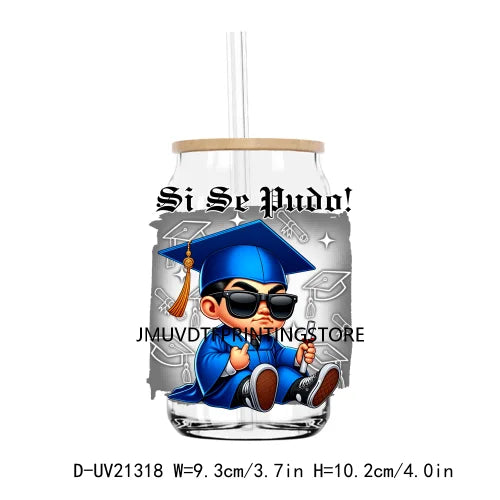 Chicano Graduation Chibi UV DTF Transfer Stickers Decals For Libbey Cold Cups Mugs Tumbler Waterproof Logo Educated Latina Girl