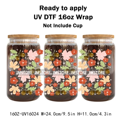 Cozy Autumn Food Fall Leaves Pumpkin 16OZ UV DTF Cup Wraps Ready To Apply Waterproof Transfer Stickers For Libbey Glass Can Mugs