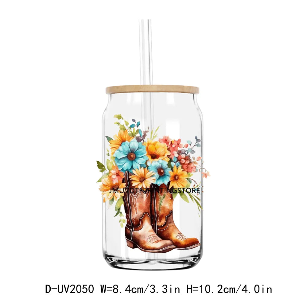 Cow Girls Boots And Sunflowers UV DTF Transfers Stickers Decals For Libbey Cold Cups Mugs Tumbler Waterproof DIY Craft