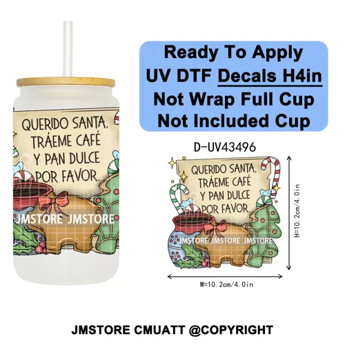 Feliz Navidad Mexican Christmas UV DTF Decals Ready To Apply Waterproof Transfer Stickers DIY Crafts For 16OZ Libbey Glass Can