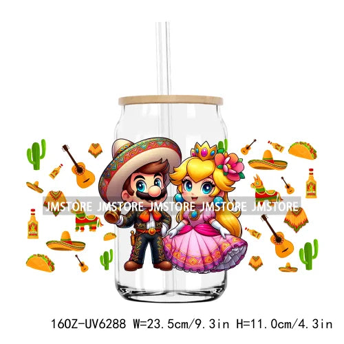 Cartoon Princess Cinco De Mayo Mexican UV DTF Sticker For 16OZ Libbey Glass Cup Can Wrap Transfer Stickers Custom Label DIY Logo