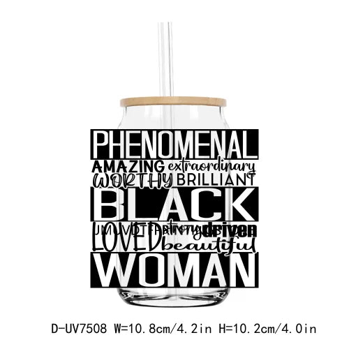 Black King Woman Letters UV DTF Transfers Stickers Decals For Libbey Cold Cups Mugs Tumbler Waterproof DIY Logo Hustle Hard