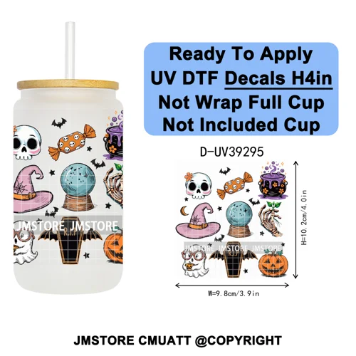 Retro Spooky Season Halloween Ghost Boo Gift UV DTF Transfer Stickers Decals Ready To Apply Waterproof For 16OZ Libbey Glass Can