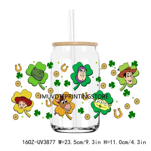 Cartoon St. Patrick's Day 16OZ UV DTF Cup Wrap Transfer Stickers Mouse Cat Custom Label DIY Waterproof Logo For Libbey Glass Can