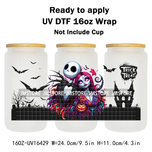 Halloween Couple Horror Movie Spooky Season UV DTF Stickers Ready To Transfer Cup Wrap Custom Label For Libbey Can Glass Tumbler