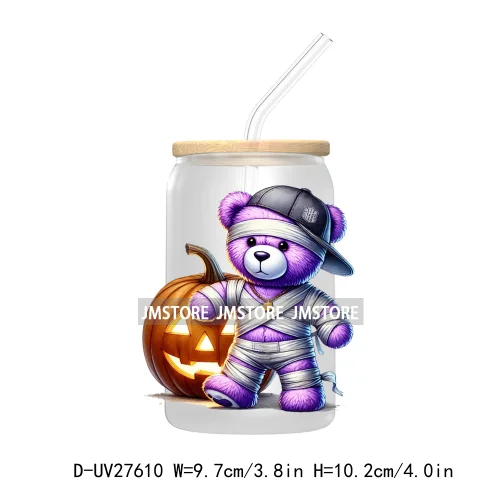 Spooky Halloween Horror Bear UV DTF Transfer Stickers Decals For Libbey Cold Cups Mugs Tumbler Waterproof Labels Scary Pumpkin