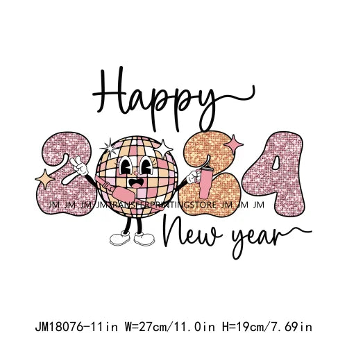 Hello 2024 Plastisol Decals In My 2024 12 New Chapters 365 New Chances Era Faux Glitter DTF Heat Transfer Sticker For Hoodies