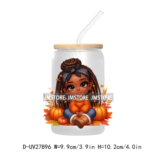 Autumn Chibi Super Cute Black Baby Girl UV DTF Transfer Stickers Decals For Libbey Cold Cups Mugs Tumbler Waterproof Afro Kids