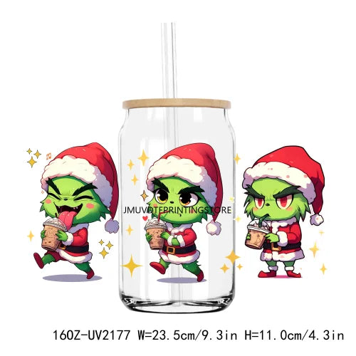 Christmas Santa Green Baby 16OZ UV DTF Cup Wrap Transfer Stickers Custom Labels DIY Durable Waterproof Logo For Libbey Glass Can