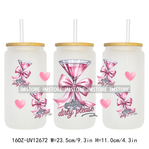 Iced Coffee Girly Pink Cherry Coquette Bow UV DTF Sticker For 16OZ Libbey Glass Cup Can Wrap Transfer Stickers Custom Labels