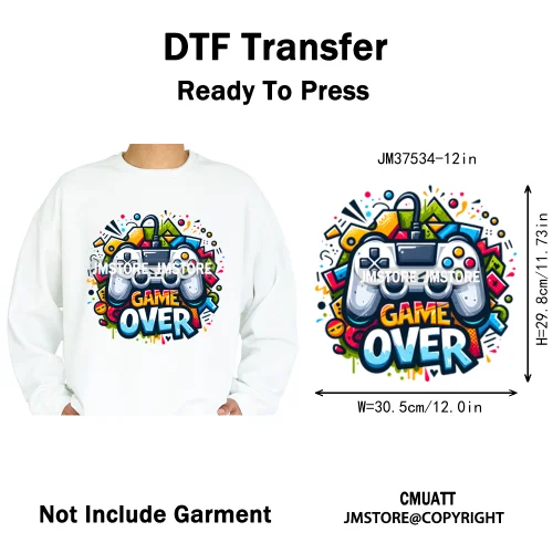 12in Game Zone Time Girl Gamer Squad Hustler Graffiti Game On Over Iron on DTF Transfers Stickers Ready to Press for Hoodies
