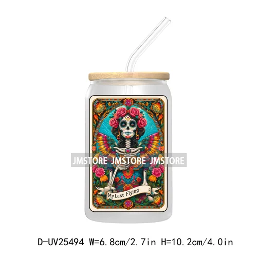 The Smoker Skeleton Tarot Card UV DTF Transfer Stickers Decals For Libbey Cold Cups Mugs Tumbler Custom Logo Labels Sugar Skull