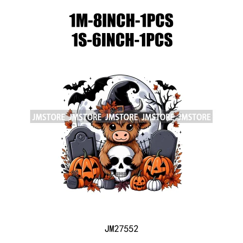 Ghost Highland Cows Western Pumpkin Skeleton Fall Dead Rip Coffin Cross Halloween DTF Iron On Transfers Stickers For Sweatshirt