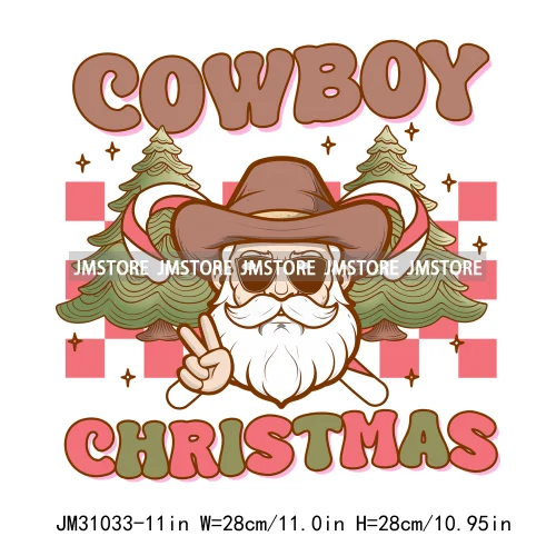 Retro Western Howdy Cowboy Santa Snowmies Cactus Merry Christmas Iron On DTF Transfers Stickers Ready To Press For Clothing