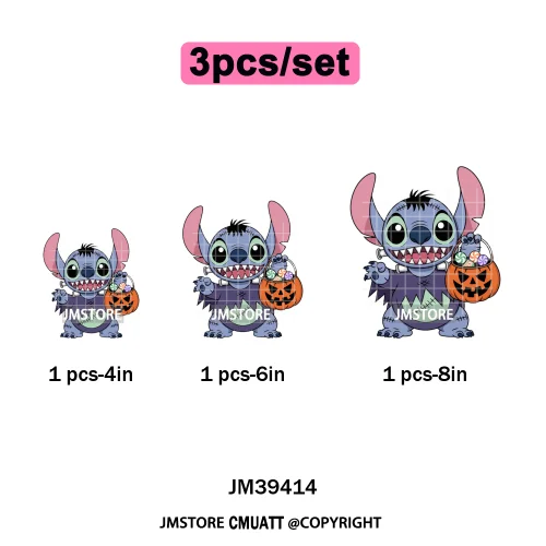 Spooky Vibes Horror Trick Or Treat Cartoon Animal Pumpkin Bats Iron on DTF Washable Transfers Sticker Ready to Press for Hoodies