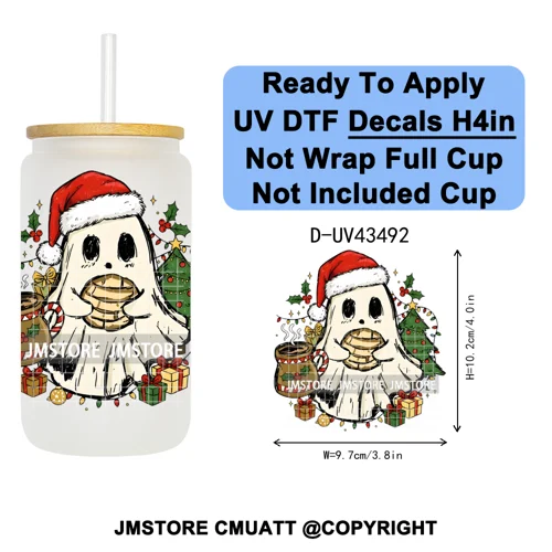 Feliz Navidad Mexican Christmas UV DTF Decals Ready To Apply Waterproof Transfer Stickers DIY Crafts For 16OZ Libbey Glass Can