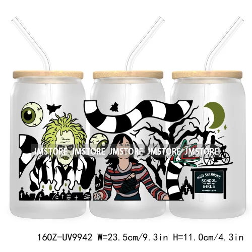 Friends Horror Characters 16OZ UV Cup Wrap DTF Transfer Stickers For Libbey Glass Can Cups Tumbler Happy Horror Movie Killers