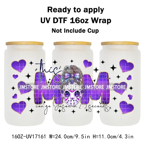 Halloween Horror Movies Mom Messy Bun UV DTF Stickers Ready To Apply Cup Wrap Custom Labels DIY Craft For 16OZ Libbey Can Glass