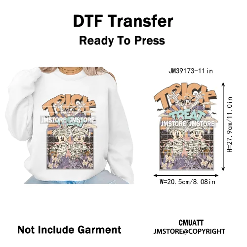 Happy Halloween Cartoon Movie Character Pumpkin Spooky Vibes Iron on DTF Washable Transfers Stickers Ready to Press for Clothing