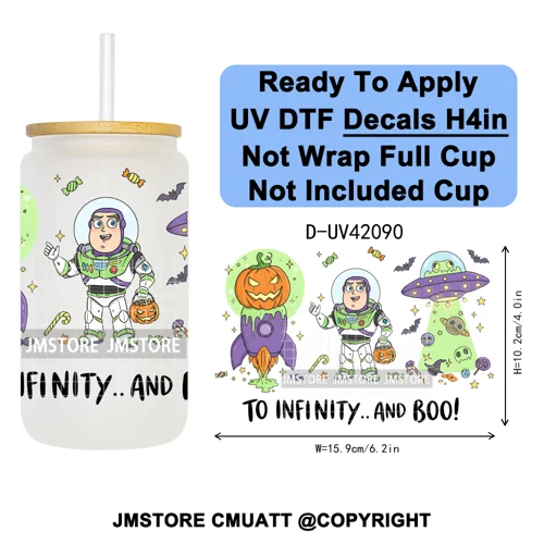Spooky Halloween Mouse Ears Cartoon Character UV DTF Transfer Sticker Decals Ready To Apply Waterproof For 16OZ Libbey Glass Can