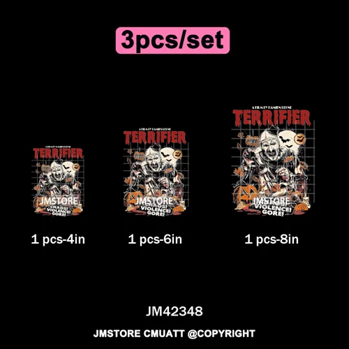 Retro Scary Horror Movie Halloween Costumes Spooky Season Iron on DTF Washable Transfers Stickers Ready to Press for Clothes Bag