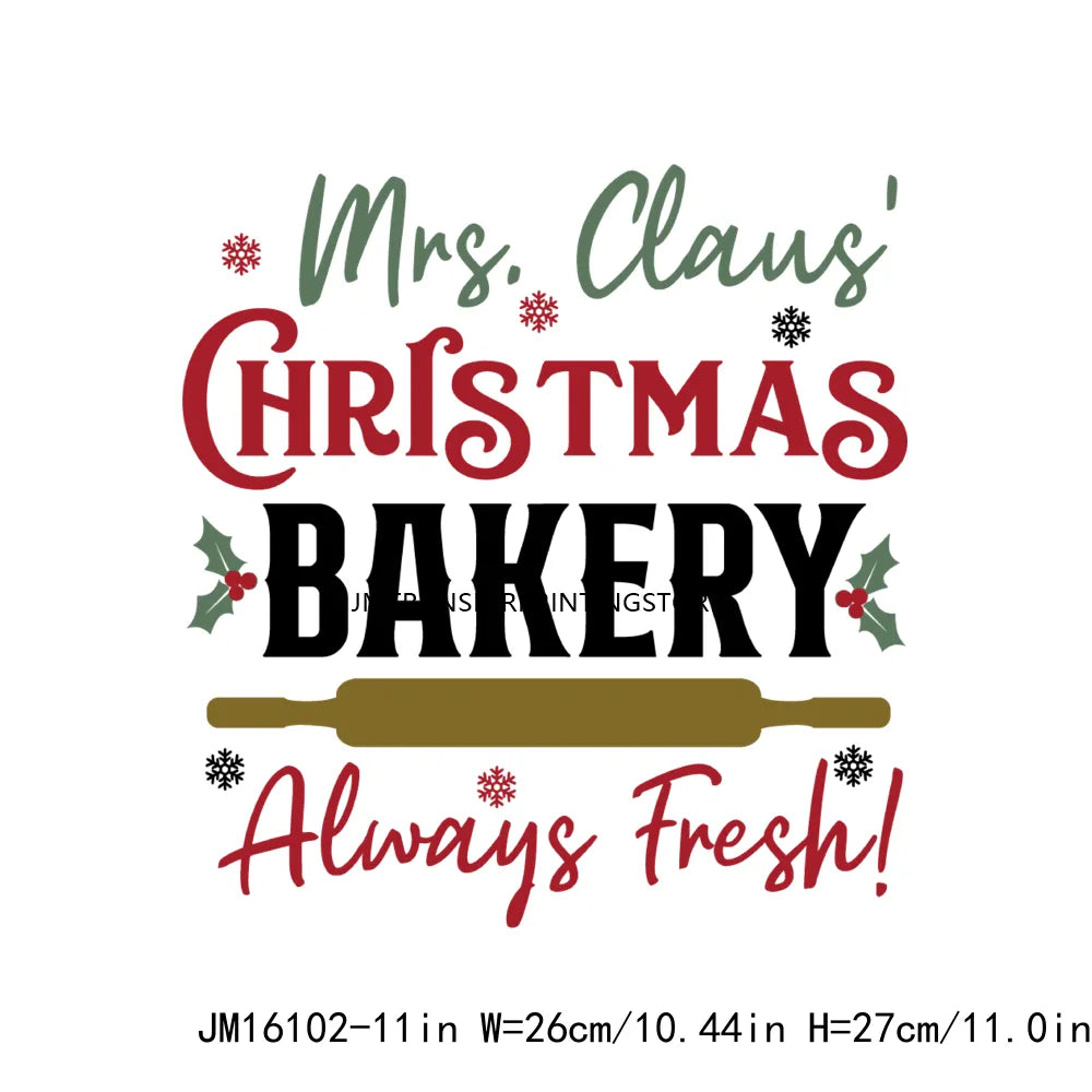 Custom Gingerbread Bakery Holly Jolly Vibes Merry Cookie Christmas Baking Crew Santa's Cookies DTF Transfer Decals For T-Shirt