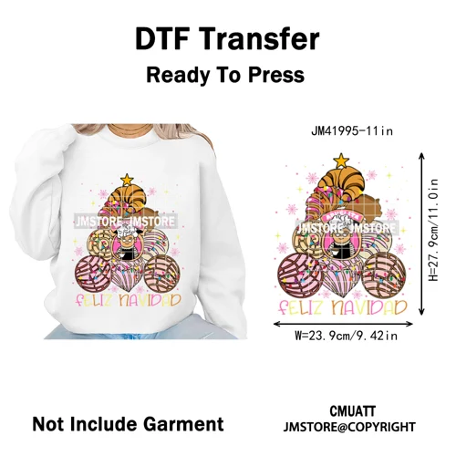 Feliz Navidad Mexican Christmas Concha Santa Latina Holiday Fiesta Iron on DTF Transfers Stickers Ready to Press for T-shirts