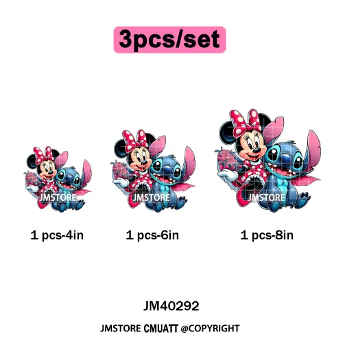 Cute Cartoon Blue Animal Princess Best Friends Designs Iron on DTF Washable Transfers Stickers Ready to Press for Clothing Bags
