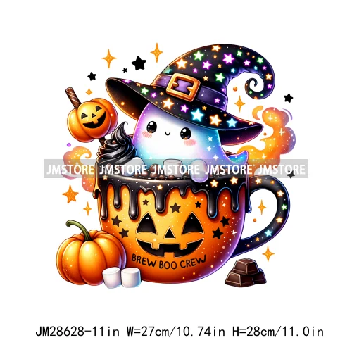 Fun Halloween Cocoa Coffee Drink Gnomes Logos Pumpkin Spice Latte Brew Iron On DTF Transfer Stickers Ready To Press For Clothes