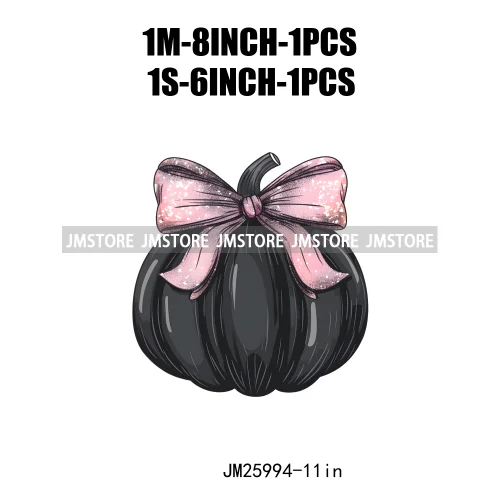 Colorful Gothic Girly Halloween Black Pumpkin Coquette Bow Decasl DTF Iron On Transfers Stickers Ready To Press For T-shirt Bags