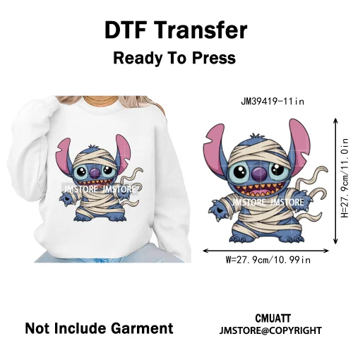 Spooky Vibes Horror Trick Or Treat Cartoon Animal Pumpkin Bats Iron on DTF Washable Transfers Sticker Ready to Press for Hoodies