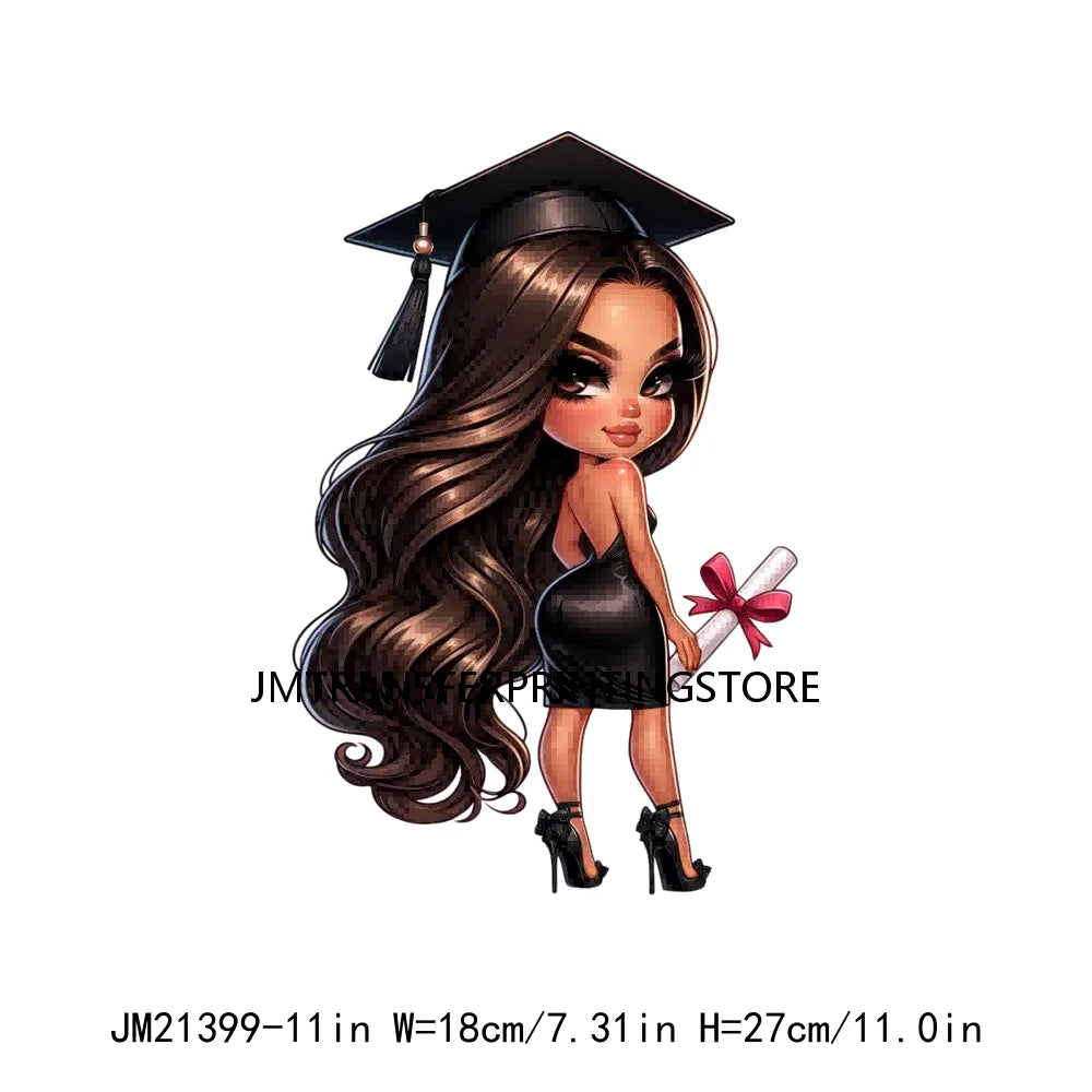 DIY Chibi Latina Graduation Diploma Designs Iron On Chicana College Woman Transfers Printing Stickers Ready To Press For Hoodies