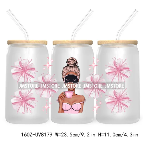 Iced Coffee Girly 16OZ UV DTF Cup Wrap Transfer Stickers Custom Labels Durable Waterproof Logo For Libbey Glass Can Coquette Bow