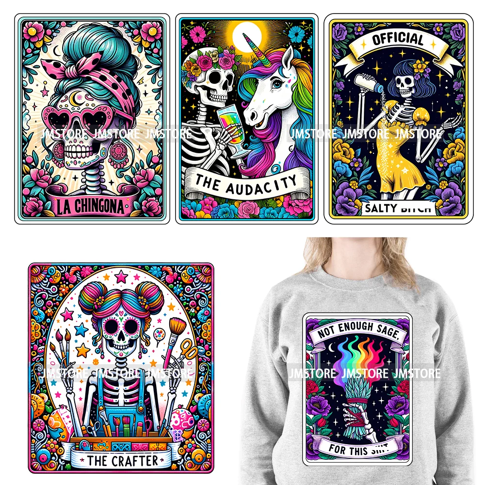 Mystic Witch Audacity Cereal Killer Skeleton Thermal Logos Tarot Card DTF Iron On Transfers Stickers Ready To Press For Hoodies