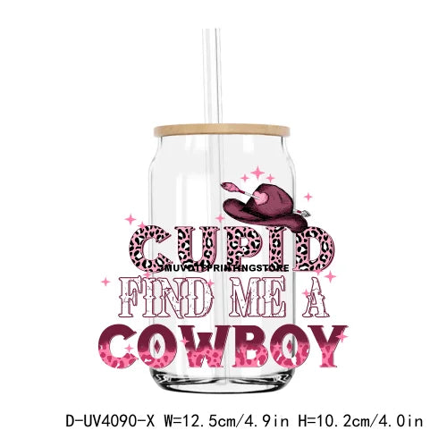 Love Cowboy Western Valentine Vibe 16OZ UV DTF Cup Wrap Transfers Stickers Custom Label DIY Waterproof Logo For Libbey Glass Can