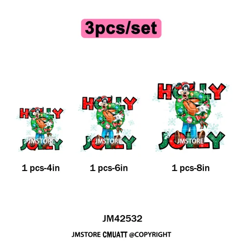 Cartoon Christmas Club Snow Winter Vibes Holly Jolly Santa Iron on DTF Washable Transfers Stickers Ready to Press for Clothing