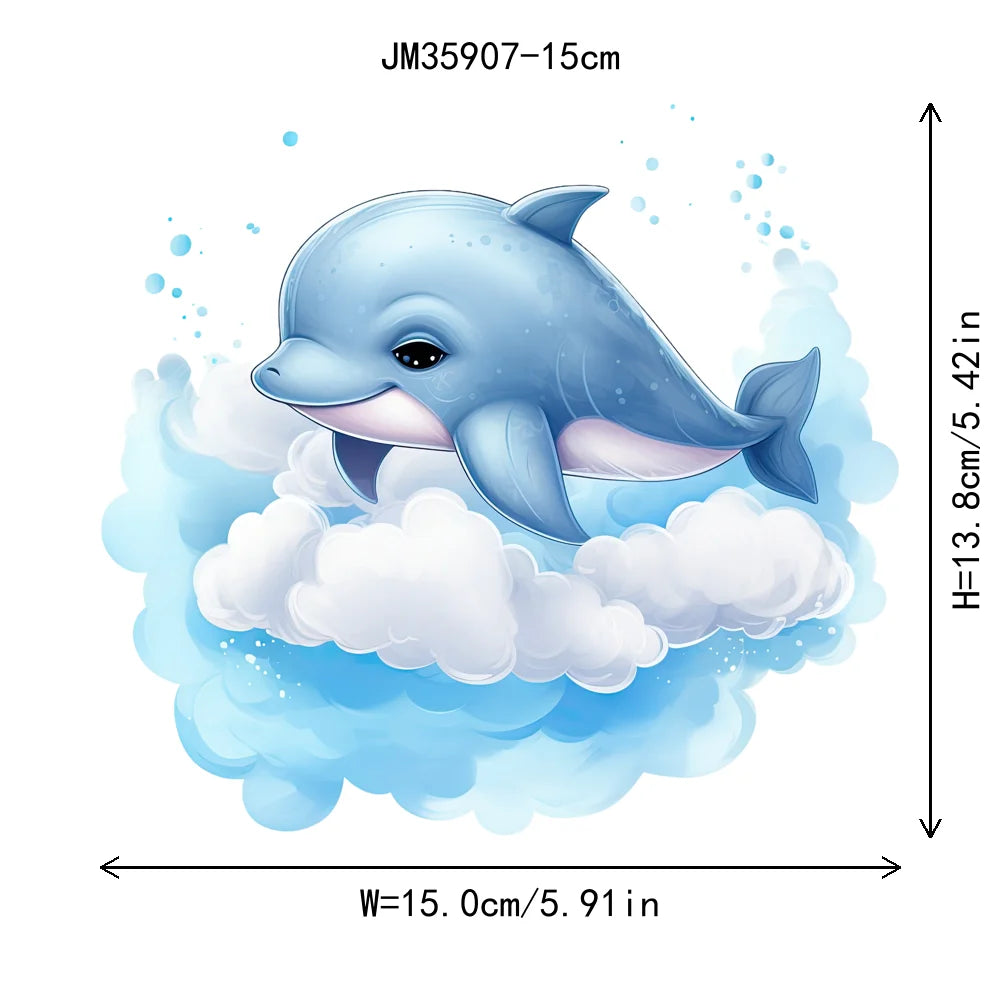 15cm 5.9in Kid Cloud Animal Tiger Lion Iron On Heat Transfer Sticker For Clothes DTF Print Vinyl Thermal Washable T-Shirt Decal