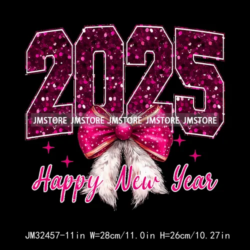 Colorful Faux Glitter Happy New Year Disco Ball Social Club Coquette Bow Iron On DTF Transfer Sticker Ready To Press For Clothes