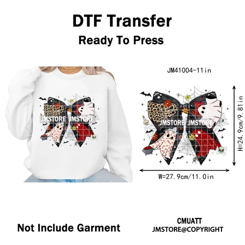 Cute Iridescent Ghost Girly Halloween Coquette Spooky Vibes Iron on Washable DTF Transfers Stickers Ready to Press for Clothing