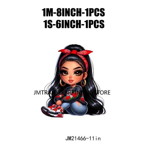 New Chibi Chicana Lovely Bow Rose Baby Girls Latina Princess Iron On DTF Heat Transfer Stickers Ready To Press For Clothing