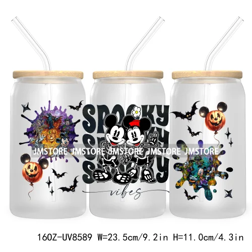 Spooky Vibes Halloween Princess 16OZ UV DTF Cup Wrap Transfer Stickers Custom Label Durable Waterproof Logo For Libbey Glass Can