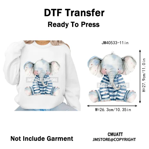 Cute Nursery Sleepy Baby Safari Jungle Animals in Pajamas Love Iron on DTF Washable Transfers Sticker Ready to Press for Clothes
