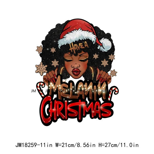 Merry Christmas Afro Girls Nails DTF Designs Festival Balck Women Just A Girl Who Love Christmas Transfer Stickers For Hoodies